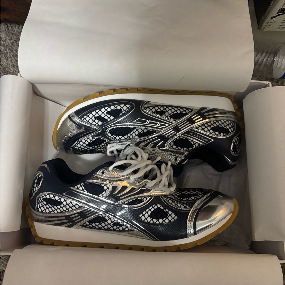 Bottega Veneta Silver and Blue Sneakers